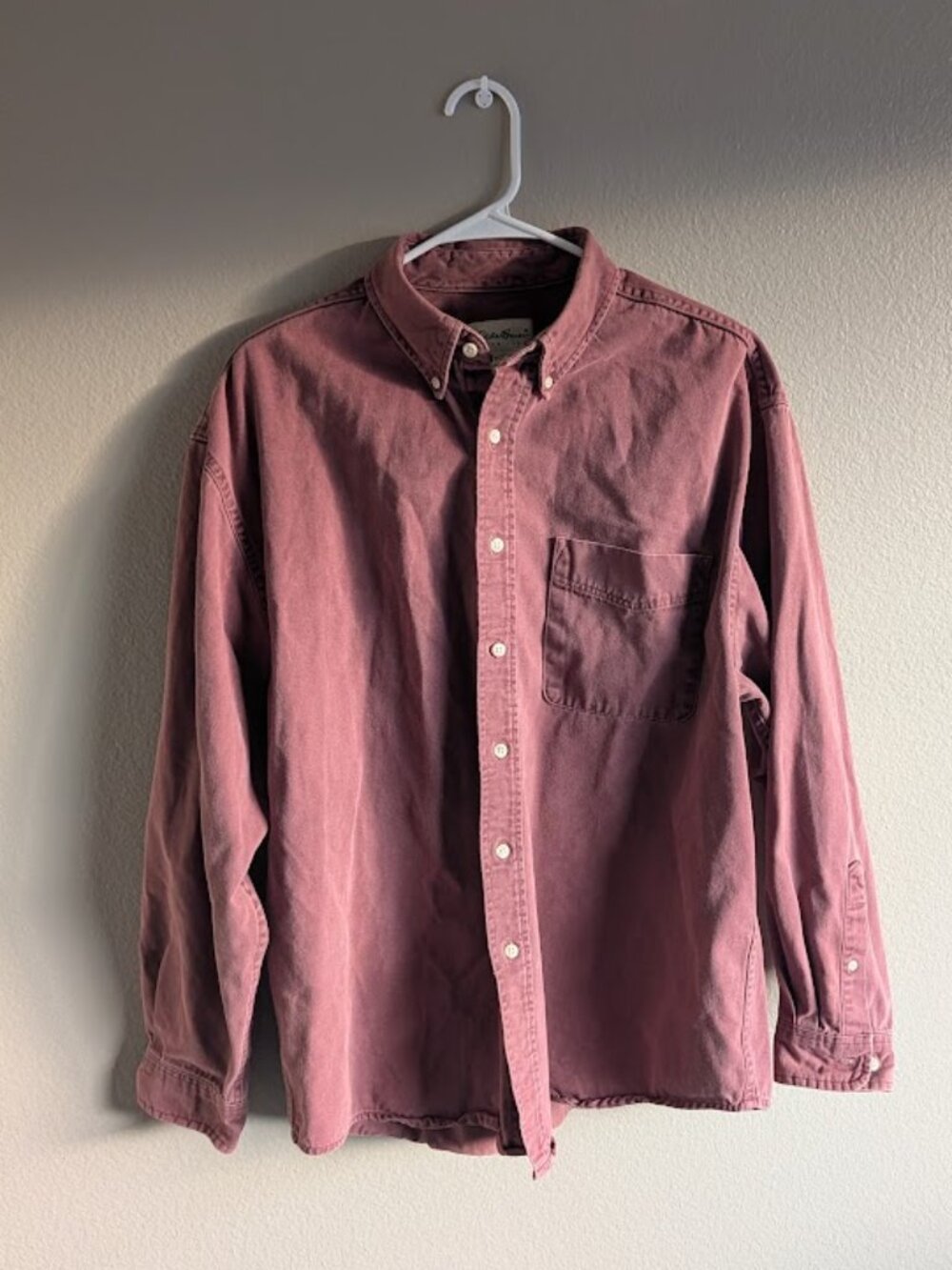 Vintage 1990s Eddie Bauer Burgundy Long Sleeve Button-Front Casual Shirt Size L